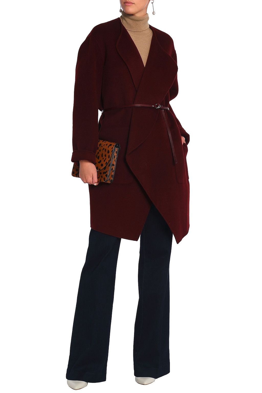 VANESSA BRUNO Leather-trimmed wool and cashmere-blend felt coat