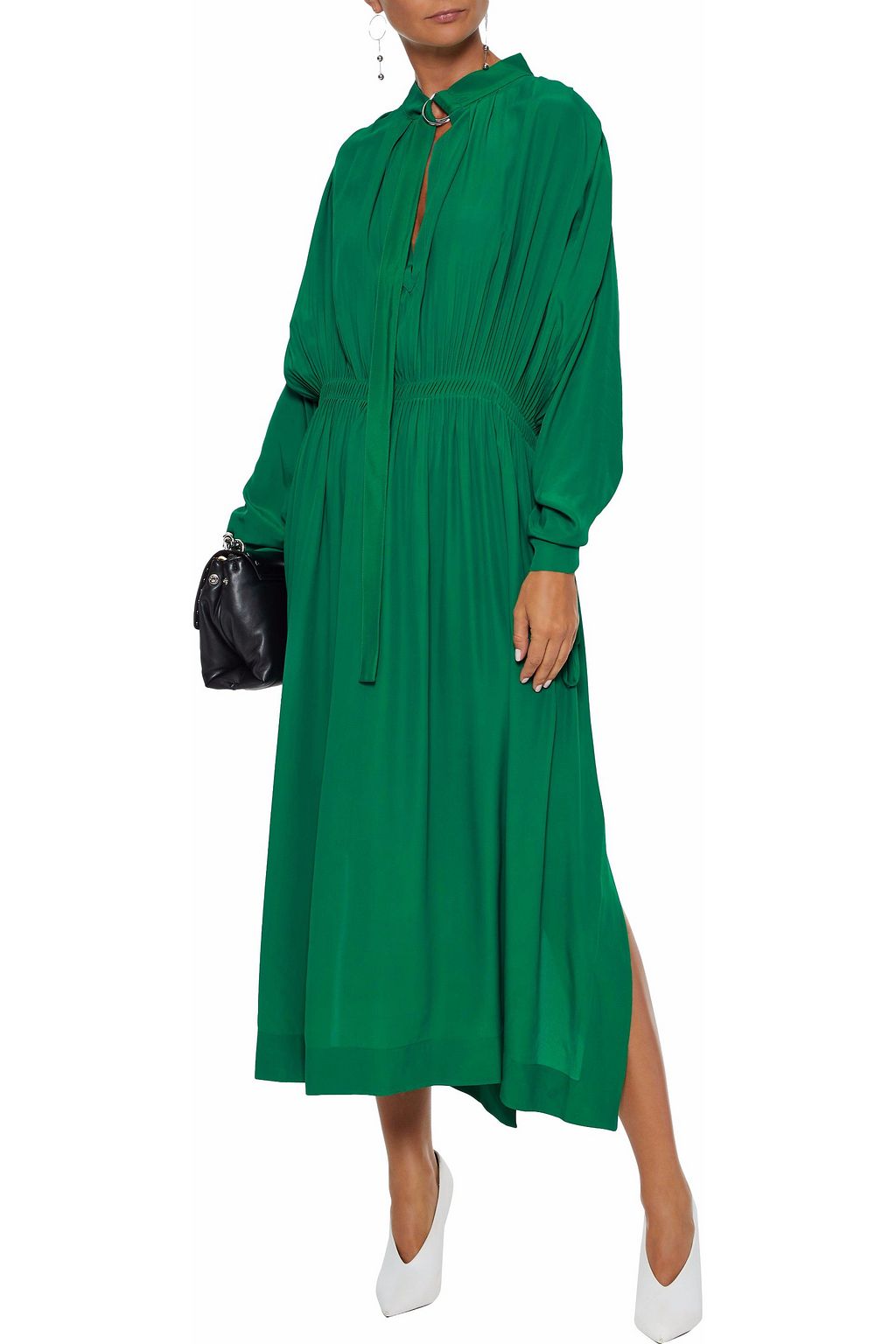 CEDRIC CHARLIER Gathered crepe de chine midi dress