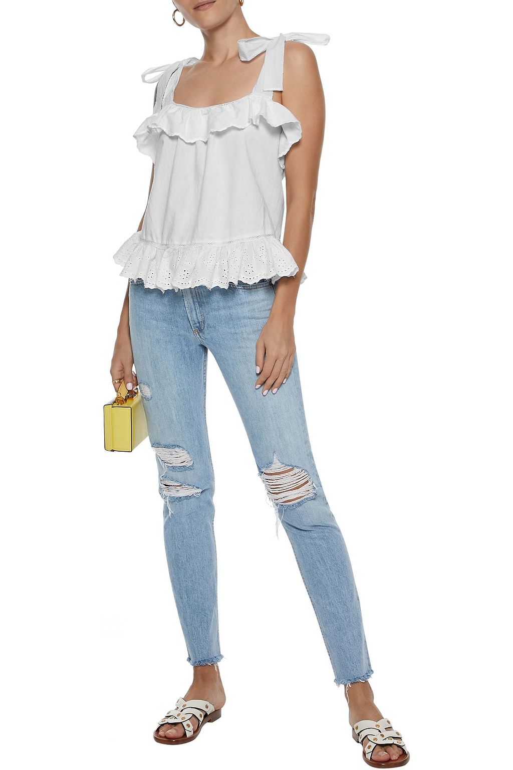 LOVE SAM Rosa Exelit ruffled broderie anglaise cotton top