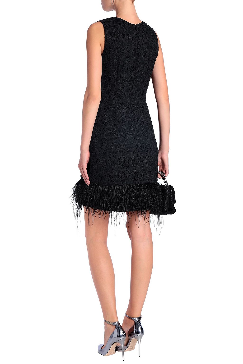 MIKAEL AGHAL Feather-trimmed guipure lace mini dress