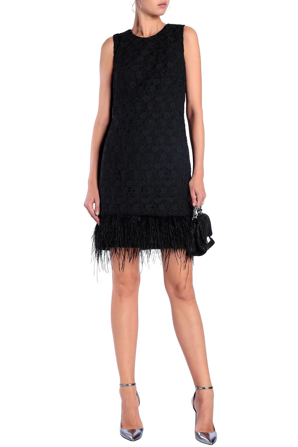 MIKAEL AGHAL Feather-trimmed guipure lace mini dress