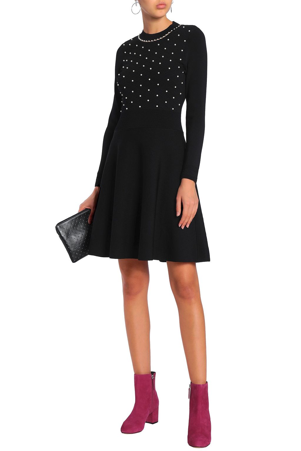 SANDRO Bead-embellished stretch-knit dress