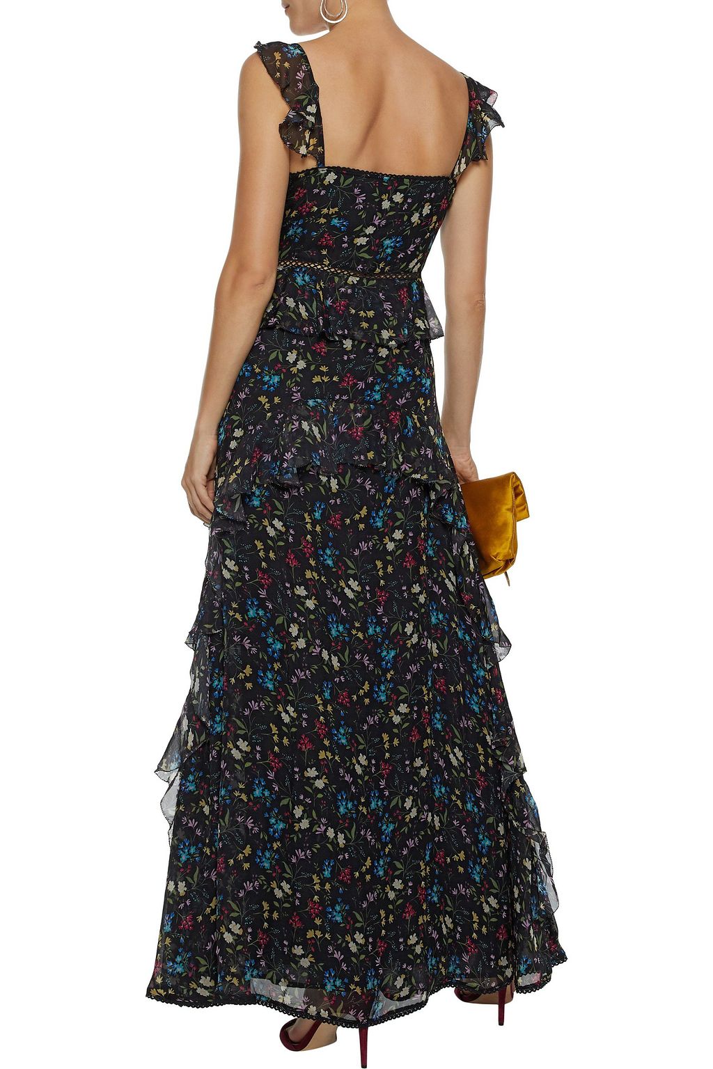 LOVE SAM Blossom ruffled floral-print chiffon maxi dress