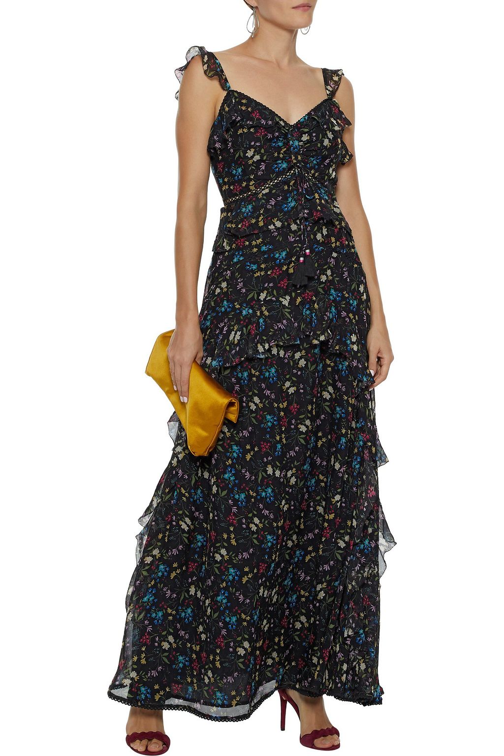 LOVE SAM Blossom ruffled floral-print chiffon maxi dress