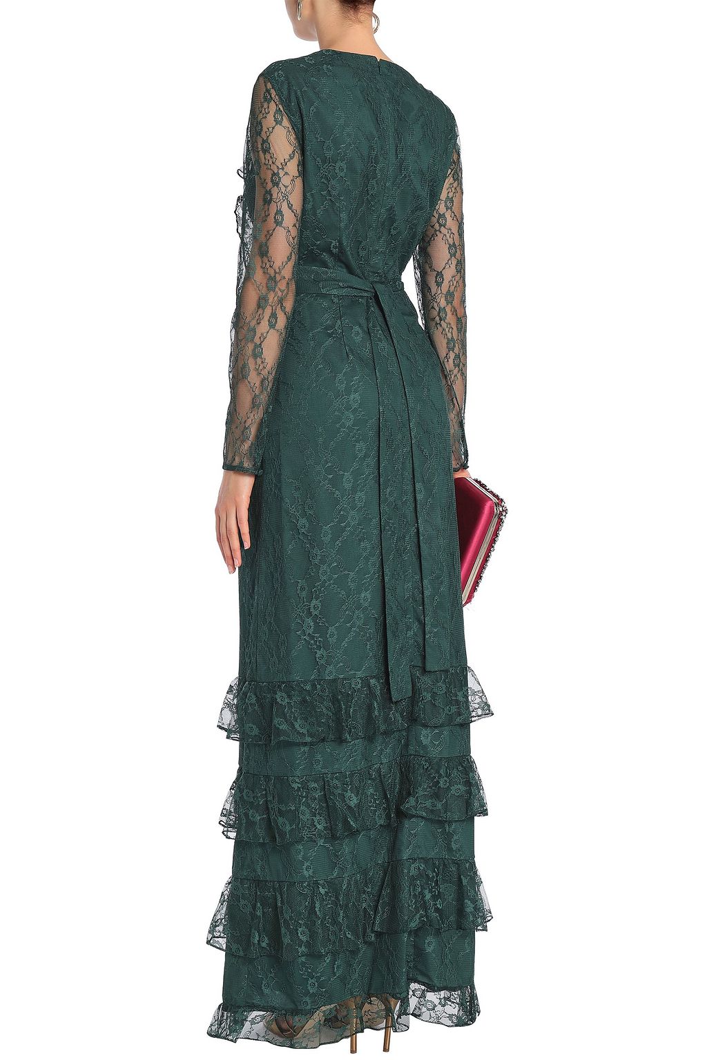 MIKAEL AGHAL Ruffle-trimmed tiered lace gown