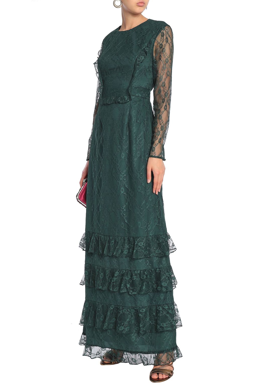 MIKAEL AGHAL Ruffle-trimmed tiered lace gown