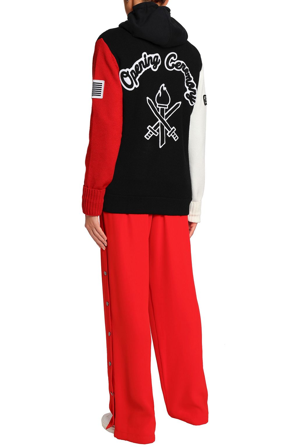 OPENING CEREMONY Color-block patch appliquéd knit wool-blend cardigan