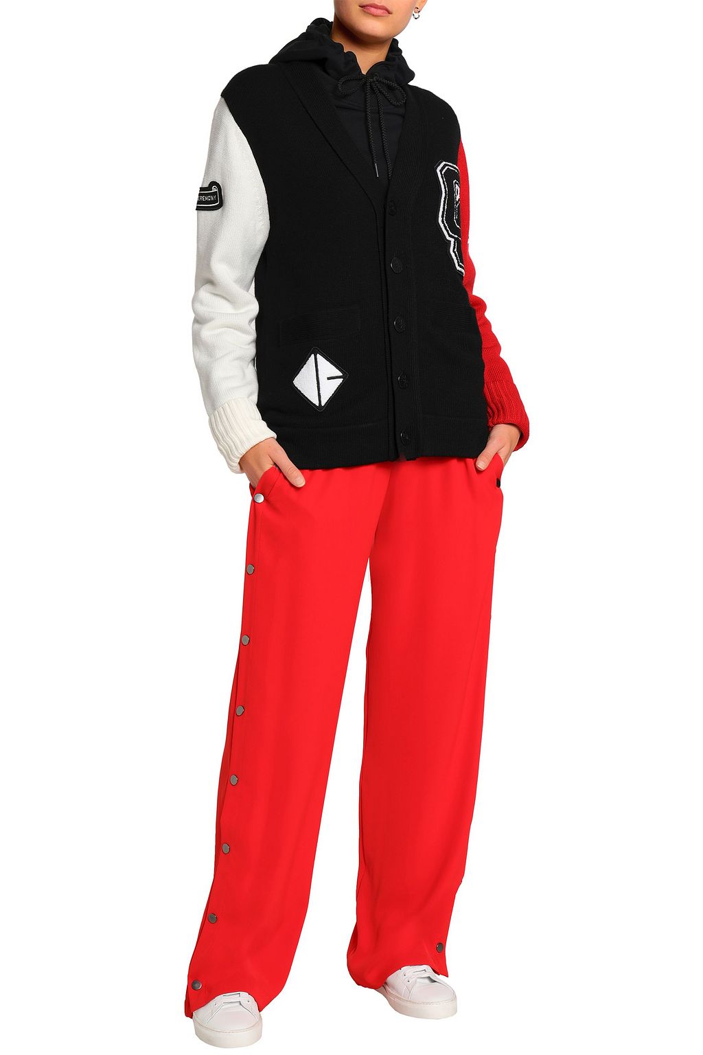 OPENING CEREMONY Color-block patch appliquéd knit wool-blend cardigan