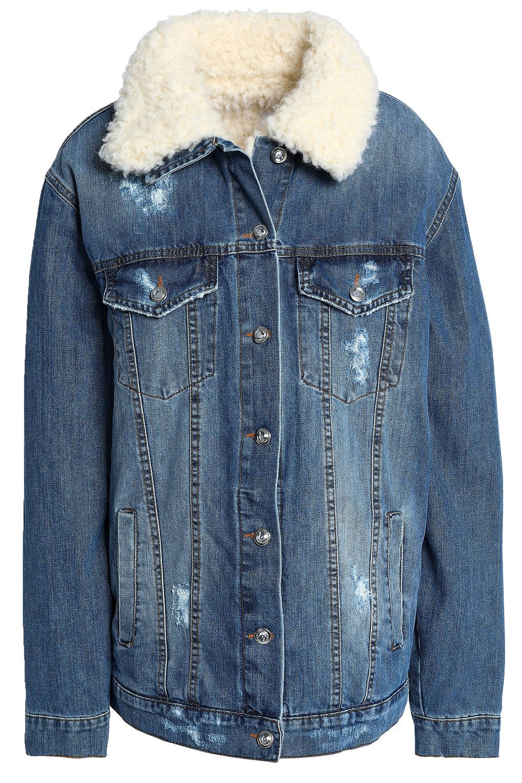 distressed shearling denim jacket