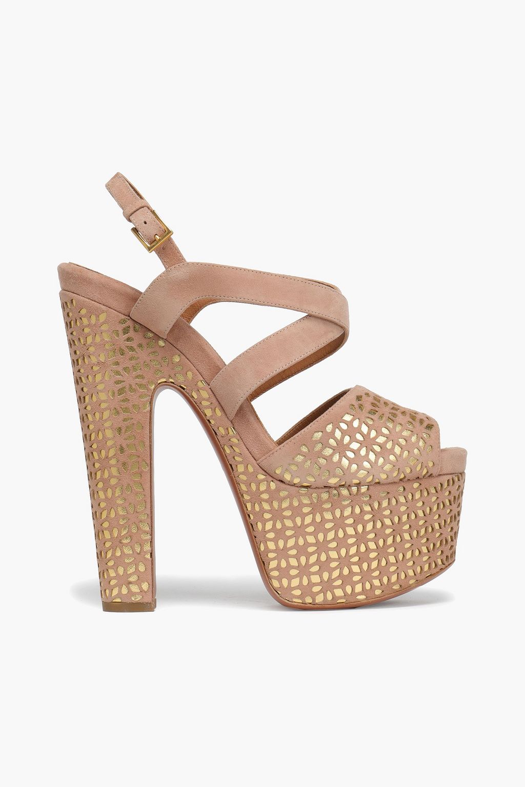 ALA A Laser cut suede and metallic leather platform sandals THE
