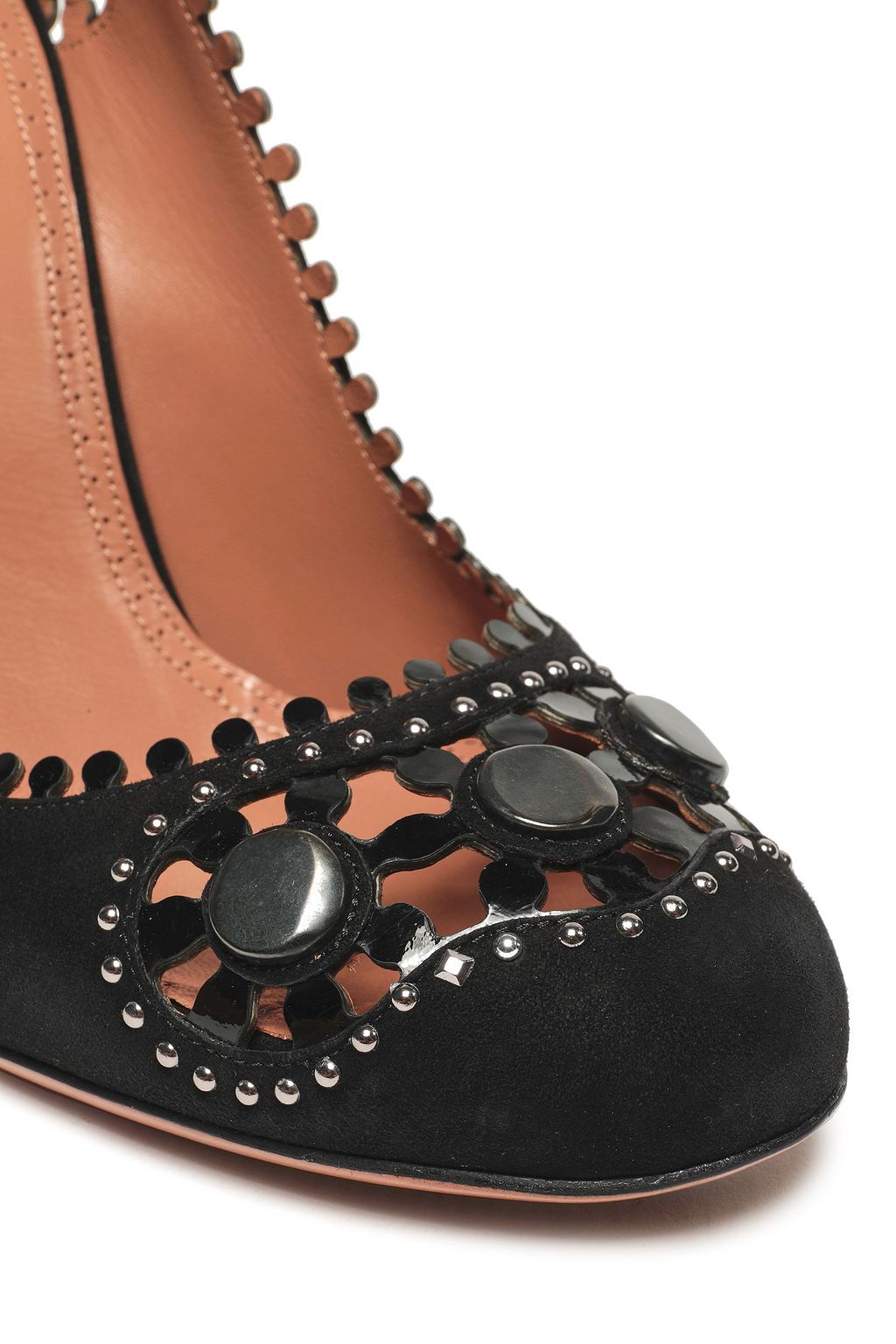 ALAÏA Studded laser-cut suede pumps