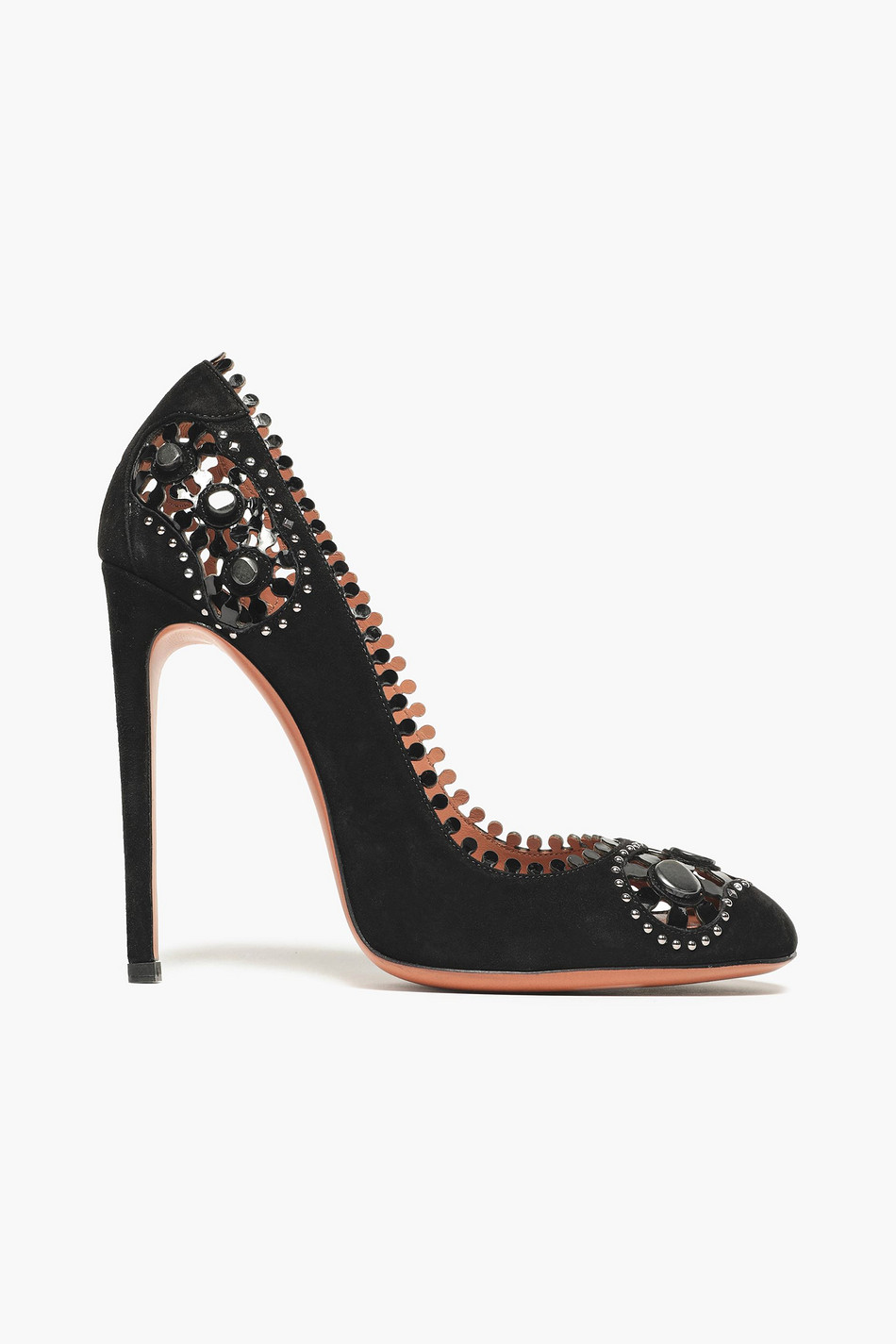 ALAÏA Studded laser-cut suede pumps