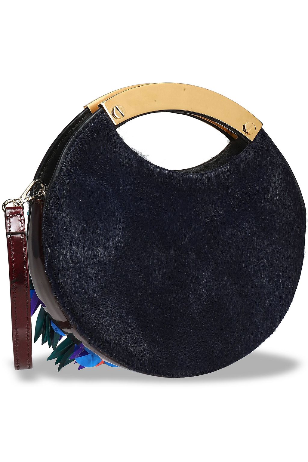 DELPOZO Sequin-embellished calf hair and patent-leather clutch