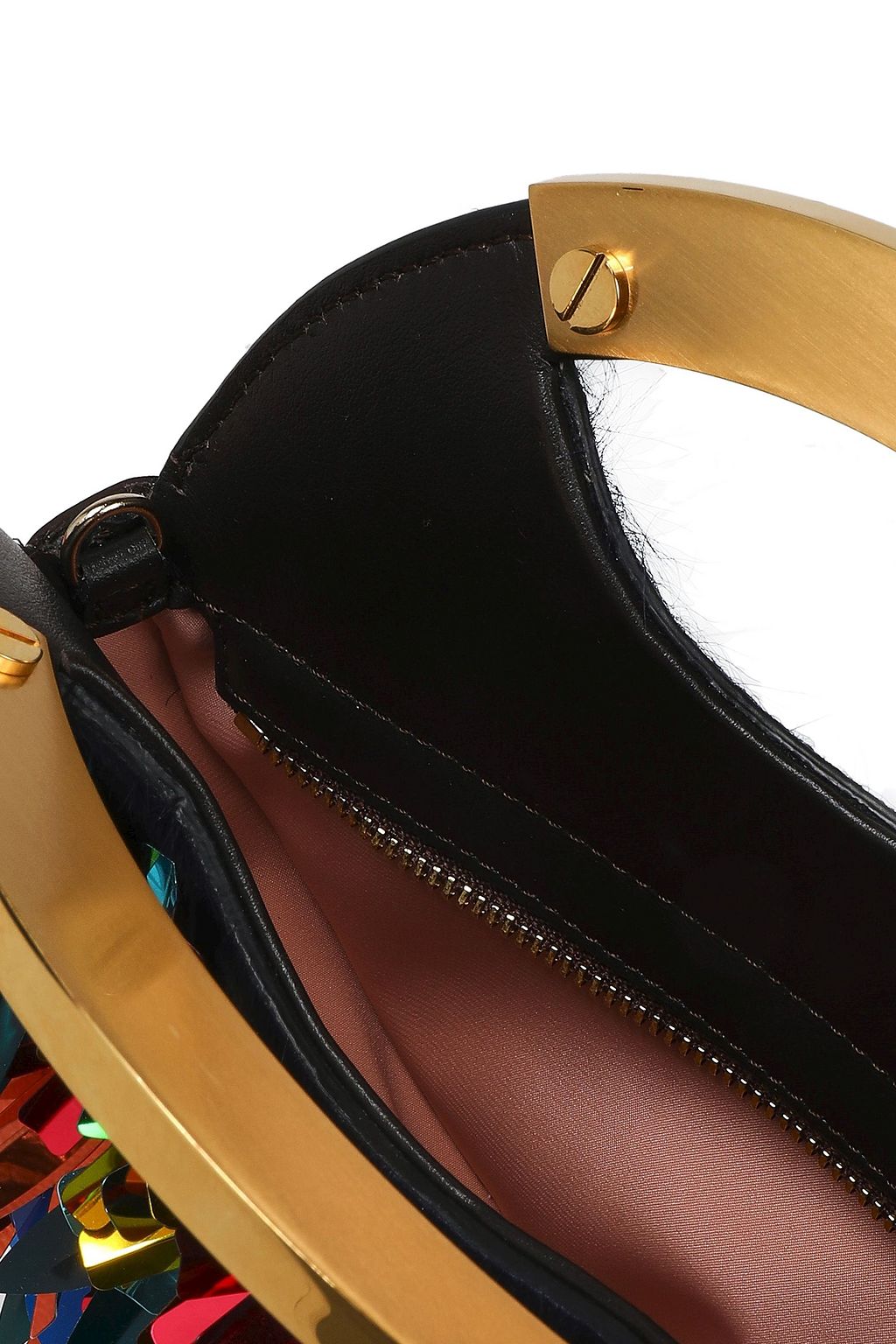 DELPOZO Sequin-embellished calf hair and patent-leather clutch