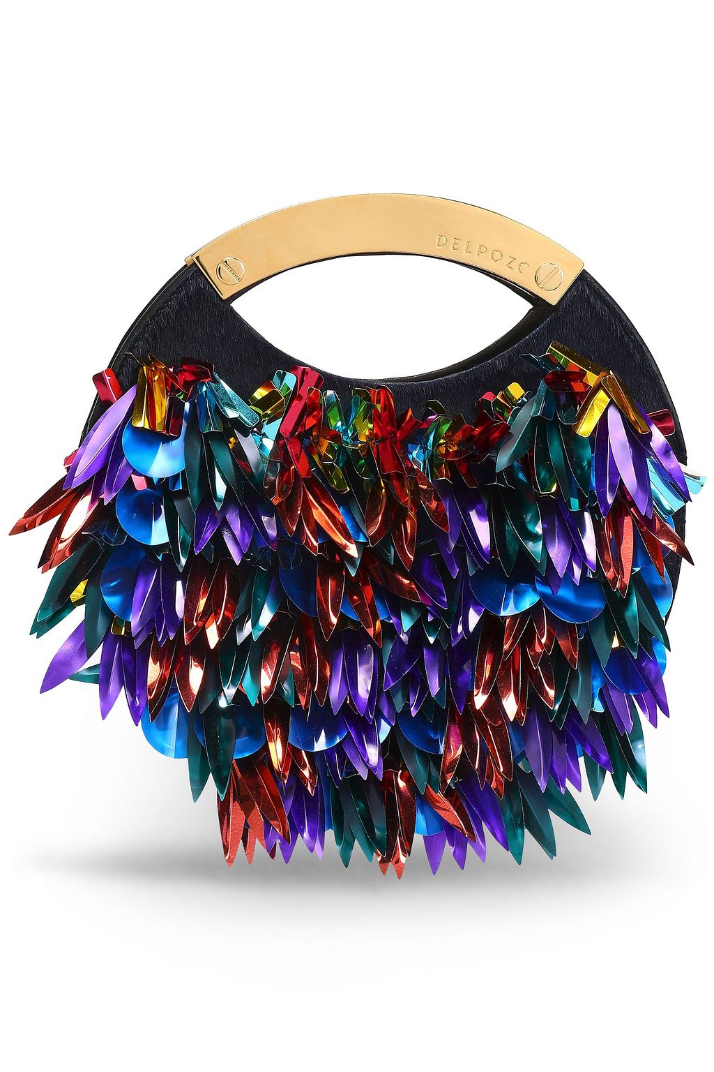 DELPOZO Sequin-embellished calf hair and patent-leather clutch