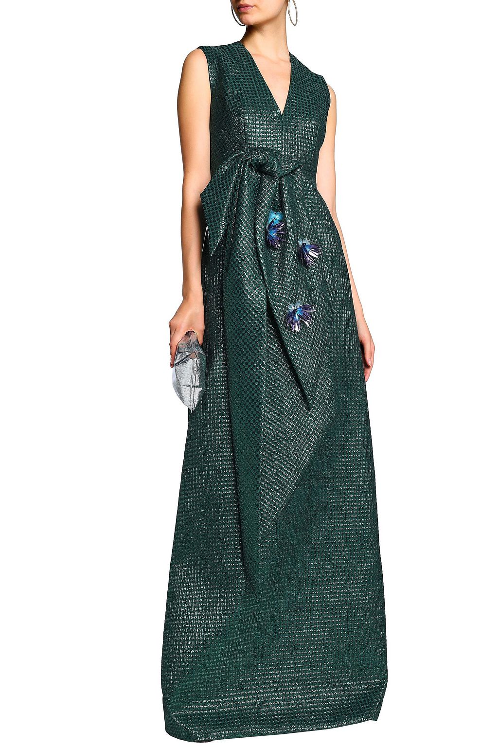 DELPOZO Embellished knotted metallic jacquard gown