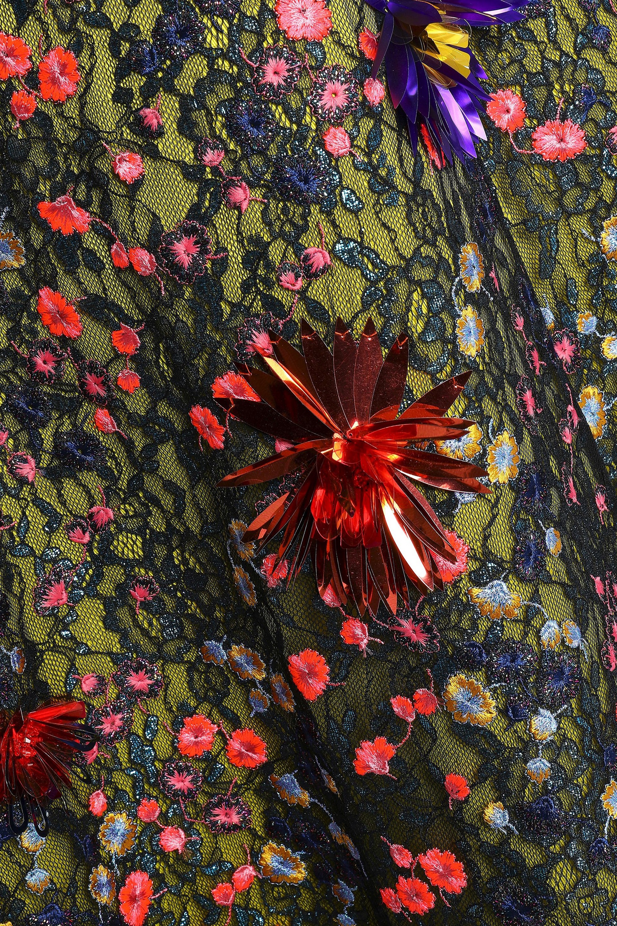delpozo red dress DELPOZO - Strapless embellished lace midi dress