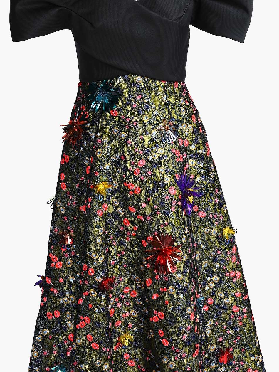 strapless embellished lace midi dress