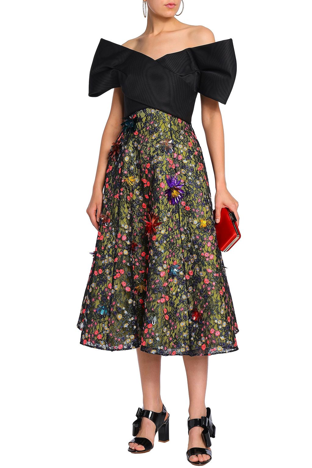 DELPOZO Strapless embellished lace midi dress