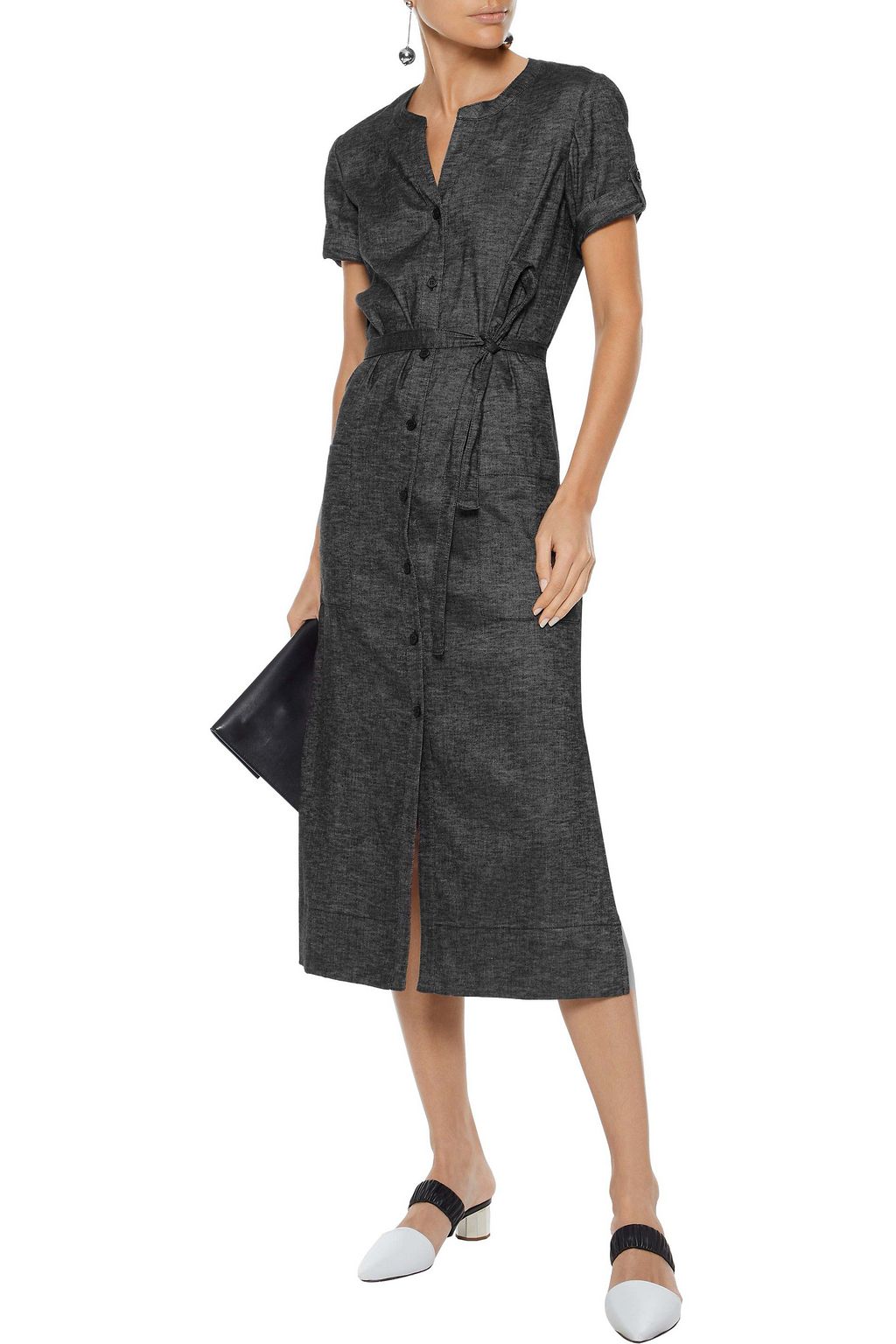 chambray midi shirt dress