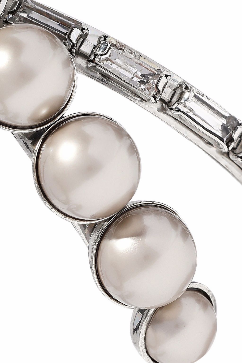 ELIZABETH COLE Silver-tone, faux pearl and crystal hoop earrings