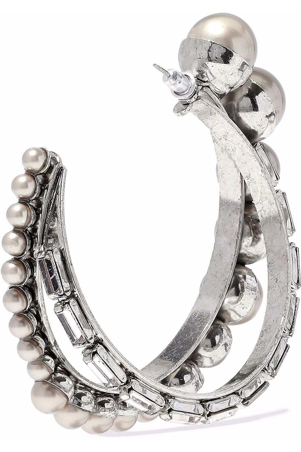 ELIZABETH COLE Silver-tone, faux pearl and crystal hoop earrings