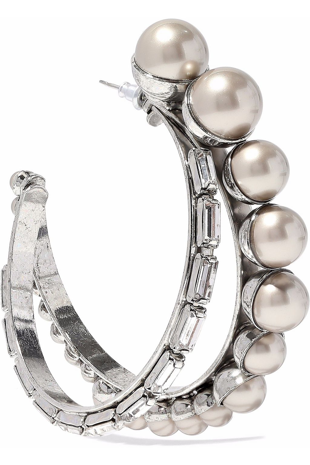 ELIZABETH COLE Silver-tone, faux pearl and crystal hoop earrings