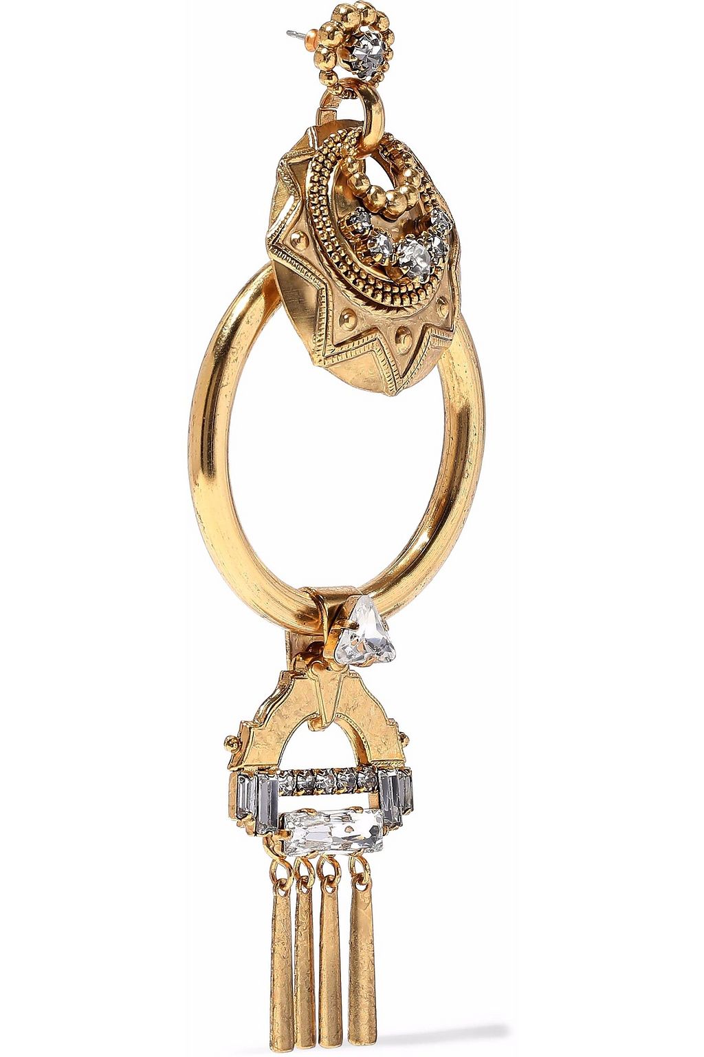 ELIZABETH COLE Kimona burnished 24-karat gold-plated crystal hoop earrings