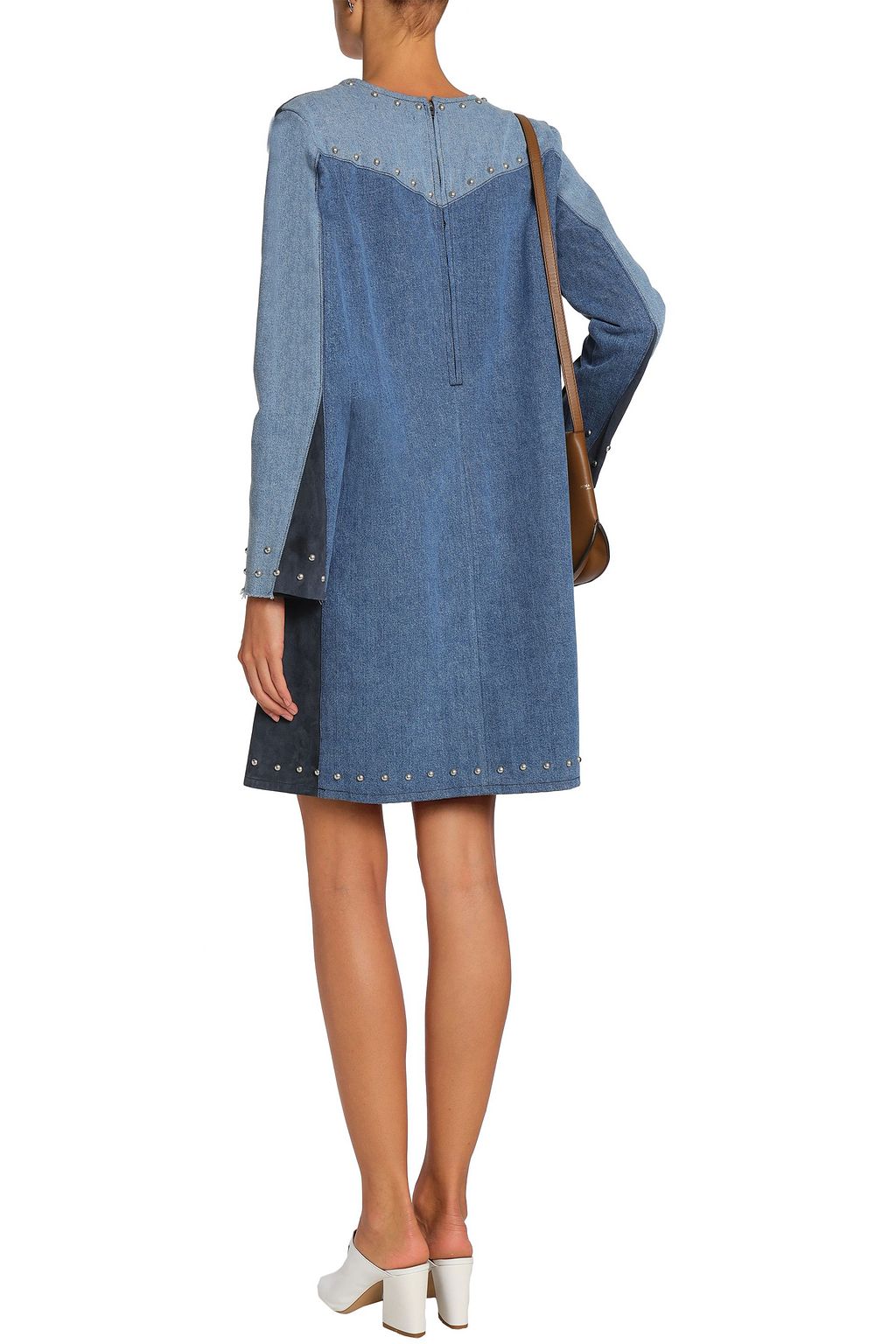 M.I.H JEANS Izzo Rosier studded paneled denim and suede mini dress