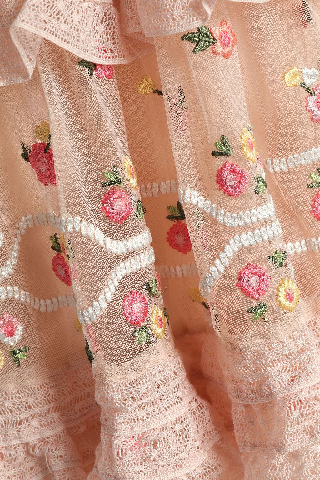 NEEDLE & THREAD Ruffled tiered embroidered tulle mini dress