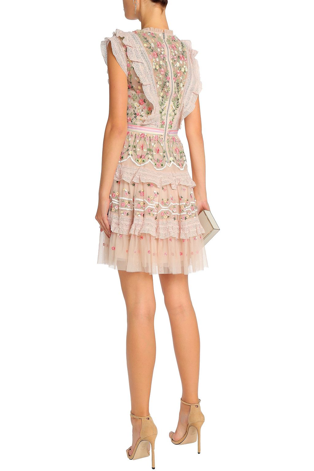 NEEDLE & THREAD Ruffled tiered embroidered tulle mini dress
