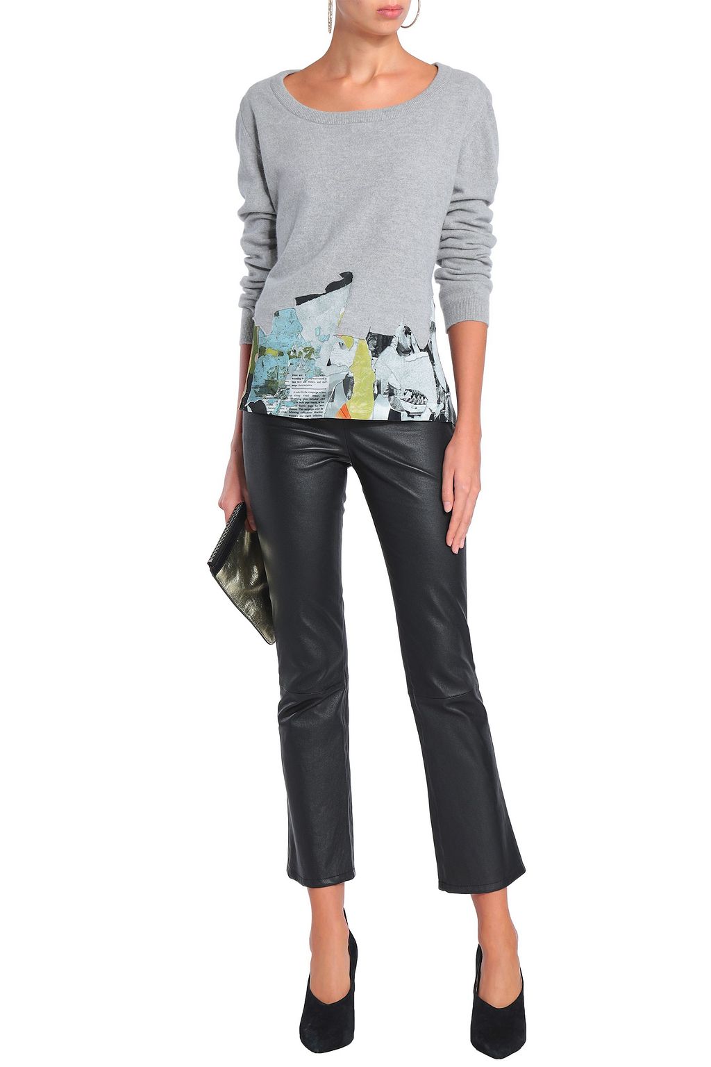 MOSCHINO Appliquéd mélange stretch-knit sweater