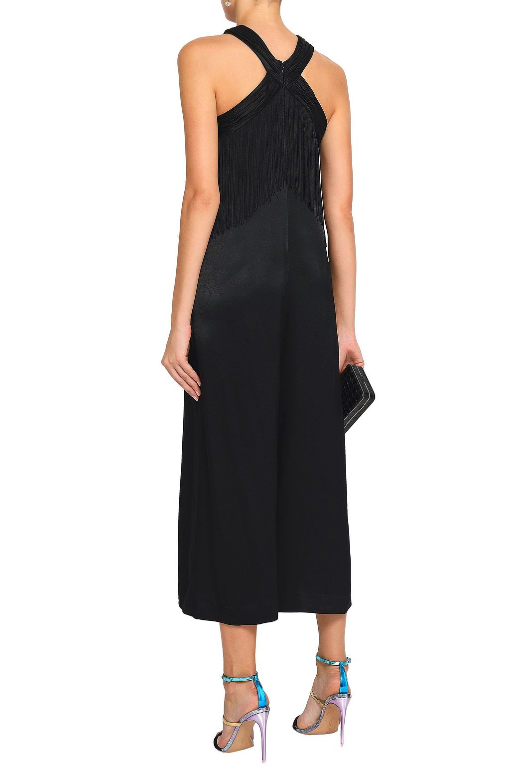 RACHEL ZOE Cropped lace-trimmed crepe satin jumpsuit