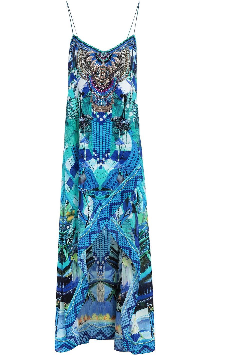 Blue Amazon Azure Crystal Embellished Printed Silk Maxi Dress Camilla Sale Up To 70 Off The Outnet Camilla