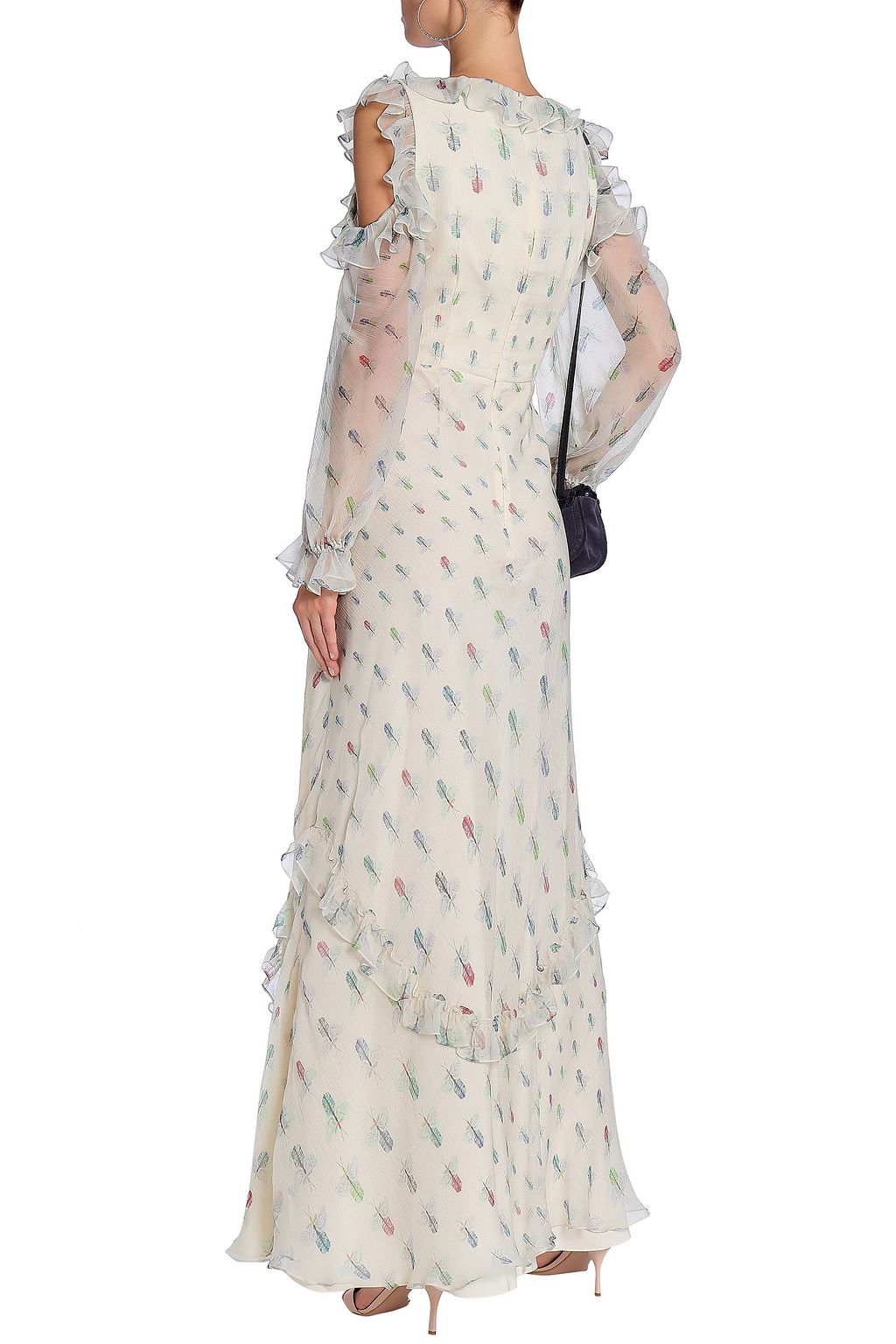 VILSHENKO Cold-shoulder ruffle-trimmed printed silk-georgette maxi dress