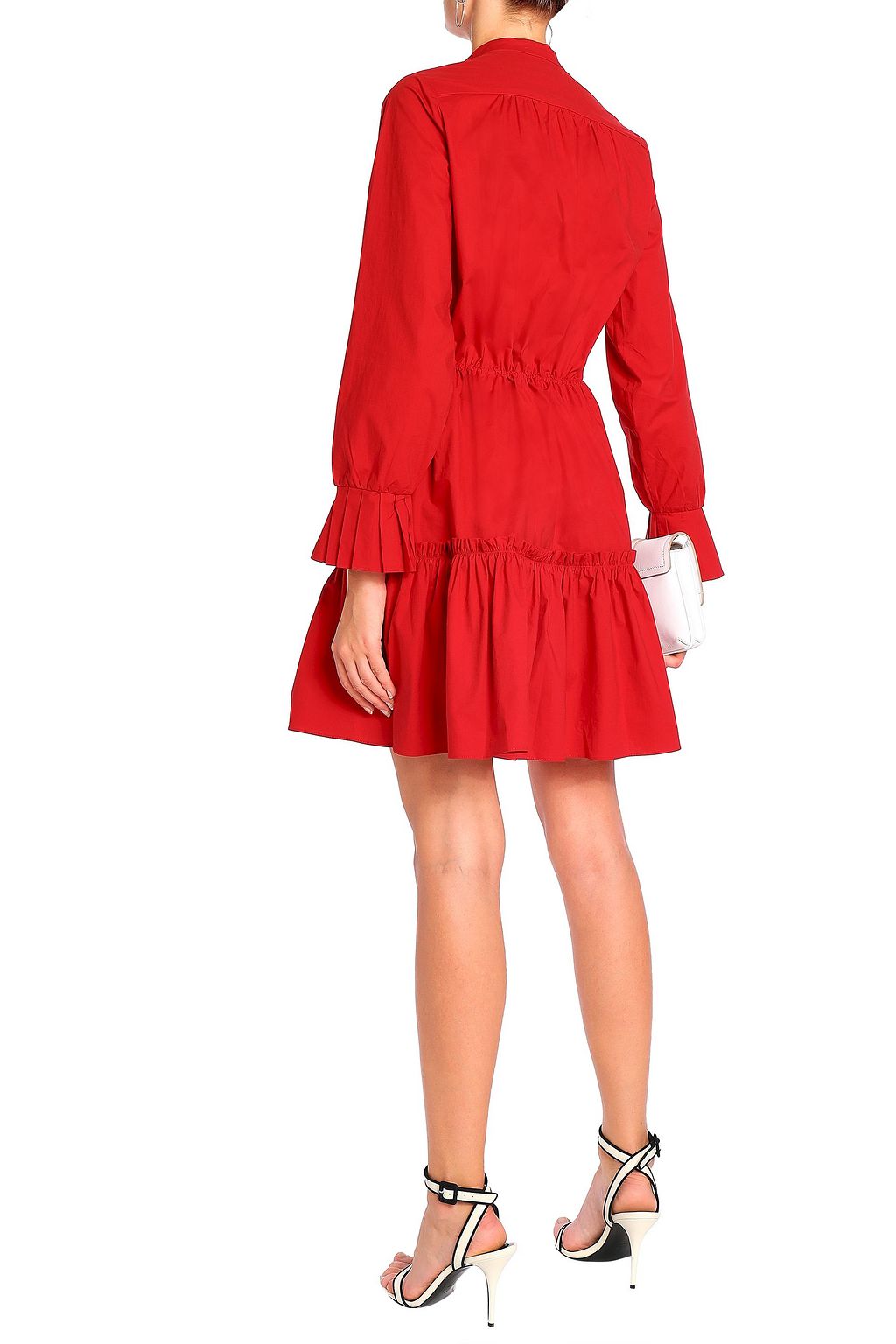 SALONI Gathered stretch-cotton poplin mini dress
