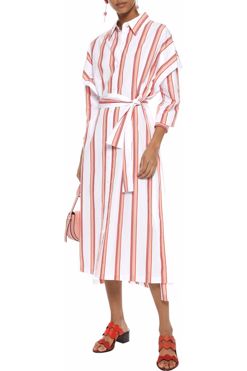 DIANE VON FURSTENBERG Belted striped cotton-poplin midi shirt dress