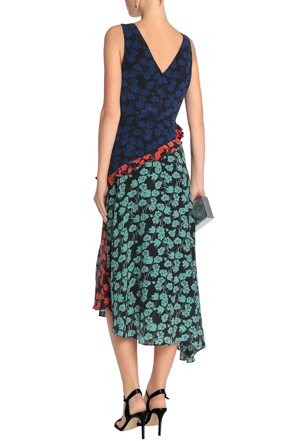 SALONI Floral-print ruffle-trimmed silk crepe de chine dress
