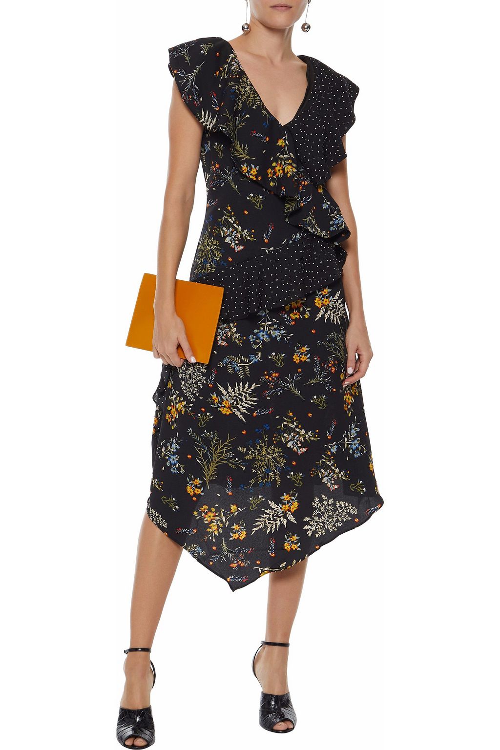 WALTER BAKER Emi ruffled printed crepe de chine midi dress