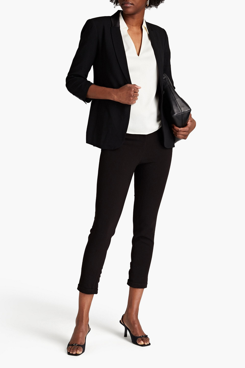 Halston Cropped Stretch-crepe Skinny Trousers In Black