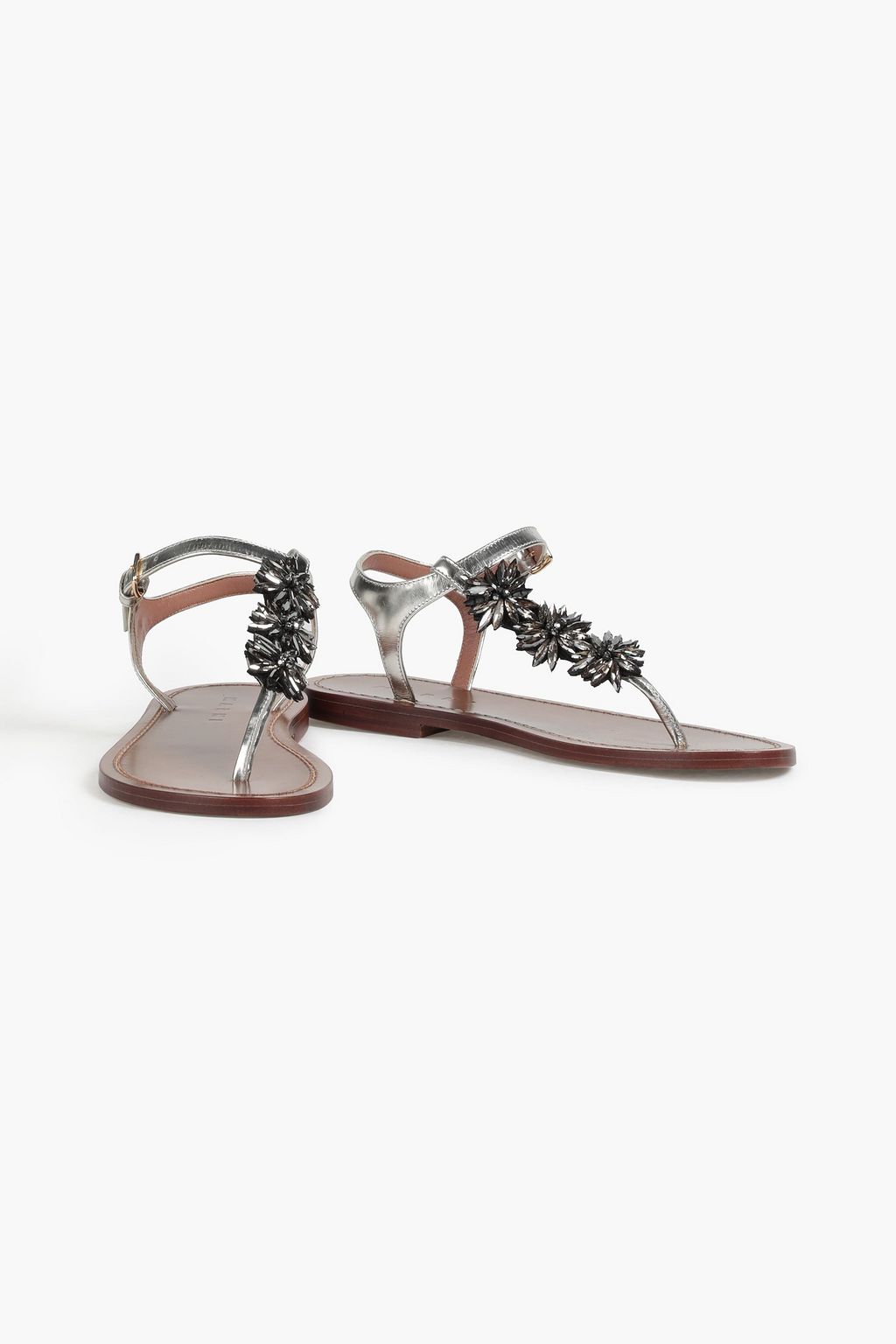 MARNI Crystal-embellished metallic leather sandals