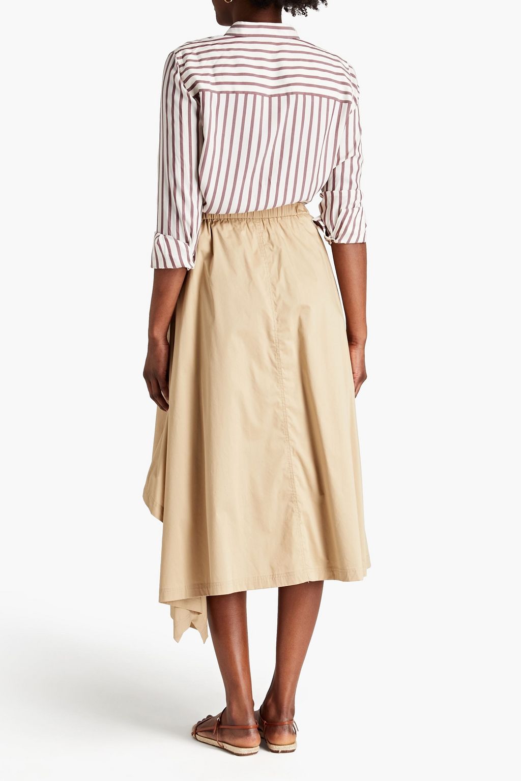 HALSTON Mina cotton-blend poplin midi skirt