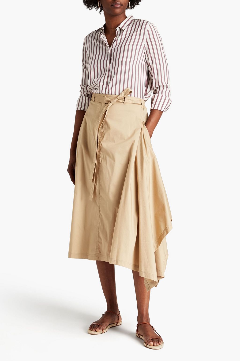 HALSTON Mina cotton-blend poplin midi skirt