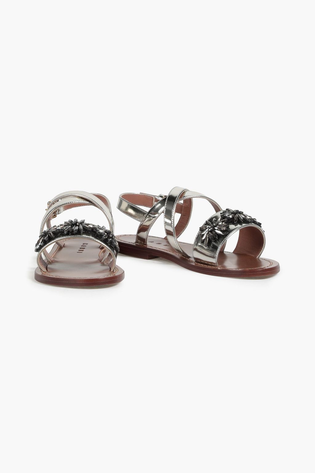 MARNI Crystal-embellished mirrored-leather slingback sandals