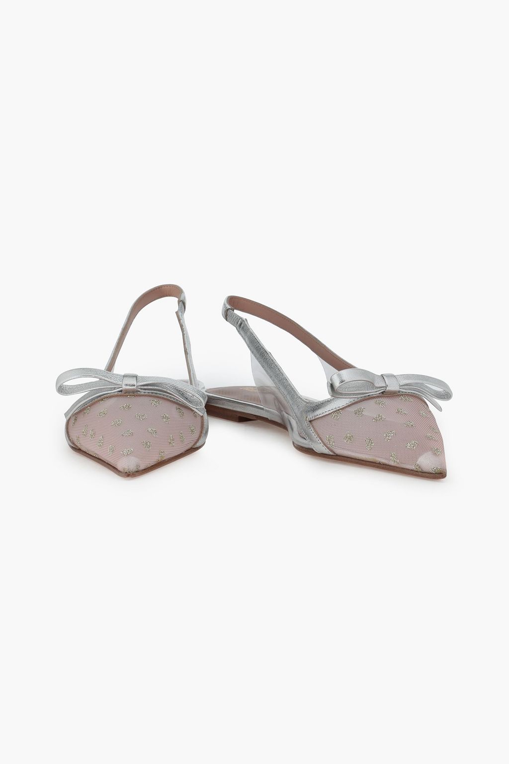 RED(V) PVC-paneled glittered mesh and leather point-toe flats