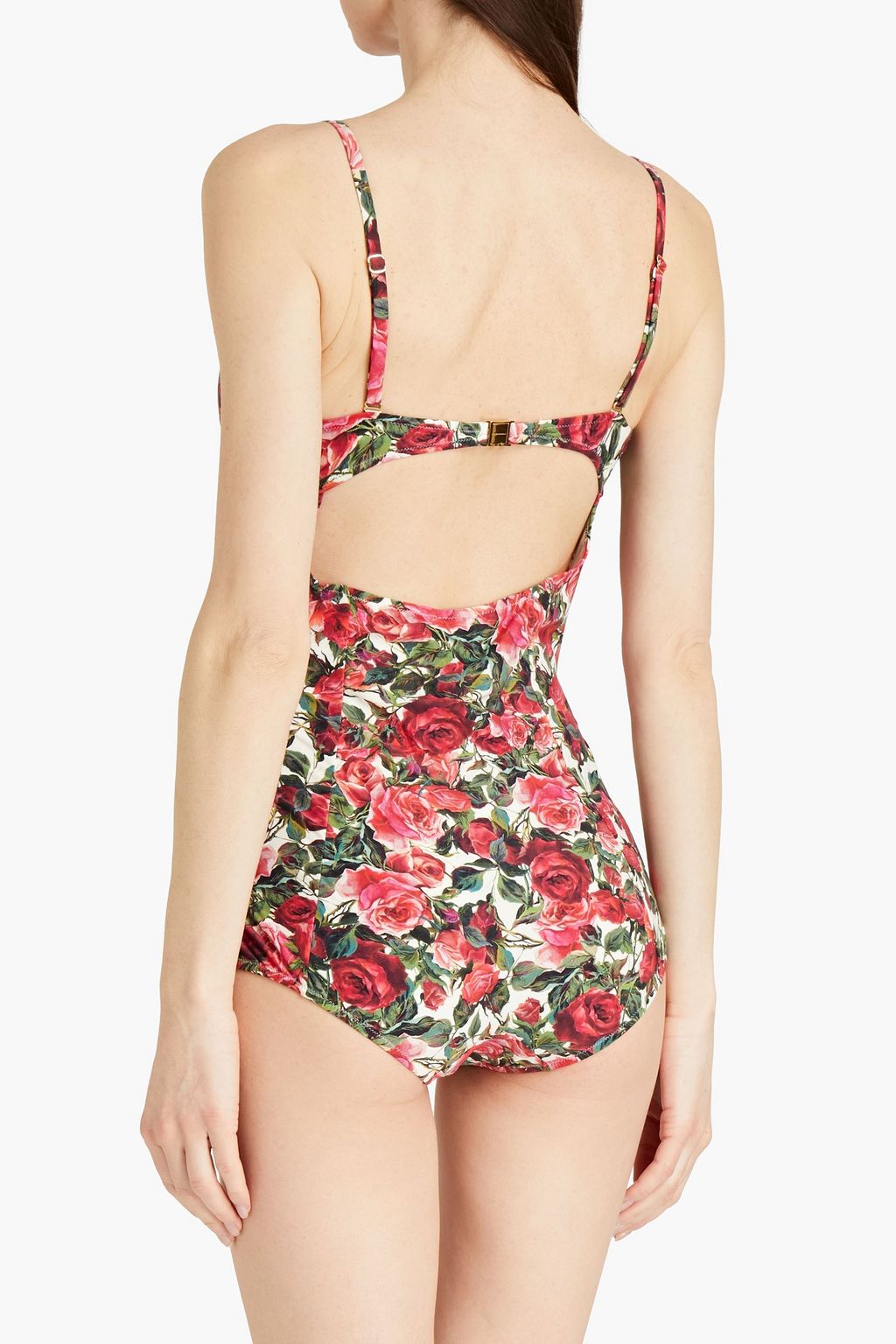 DOLCE&GABBANA BEACHWEAR Cutout floral-print underwired swimsuit