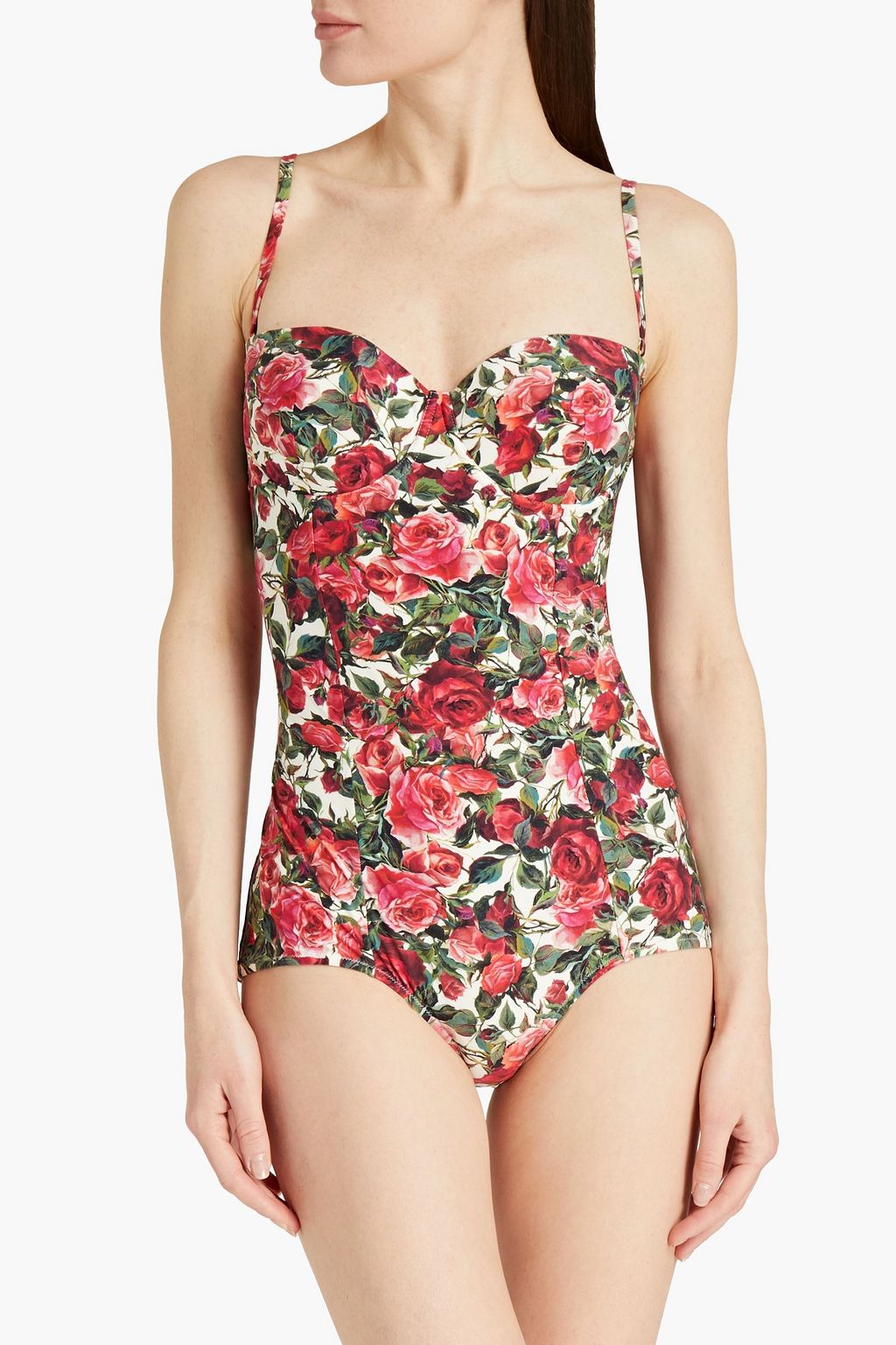 DOLCE&GABBANA BEACHWEAR Cutout floral-print underwired swimsuit