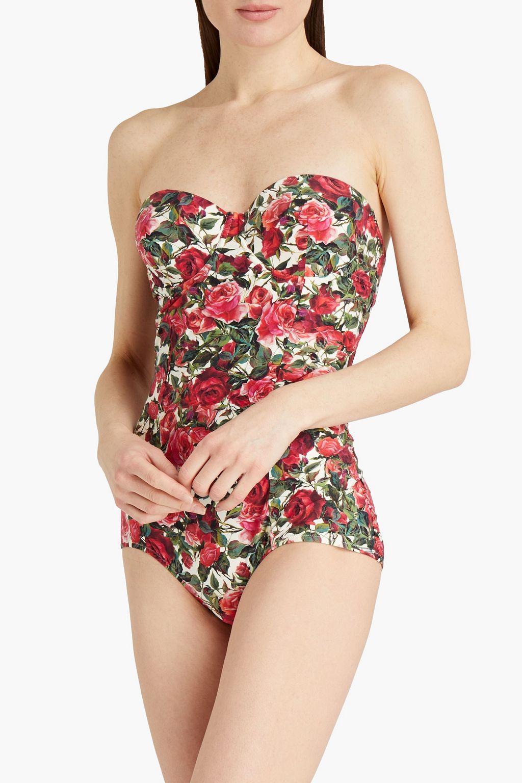 DOLCE&GABBANA BEACHWEAR Cutout floral-print underwired swimsuit