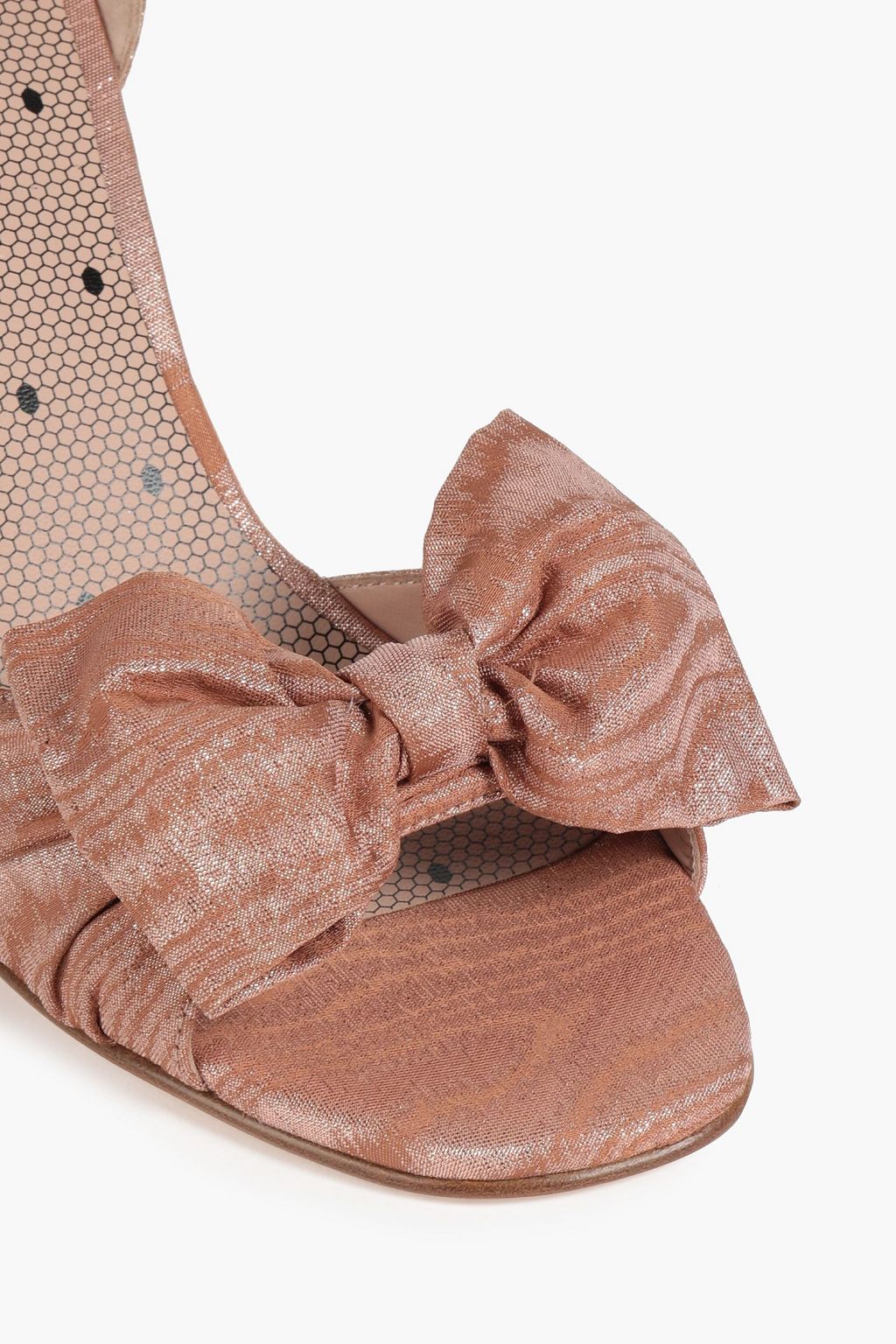 RED(V) Bow-embellished metallic moire sandals