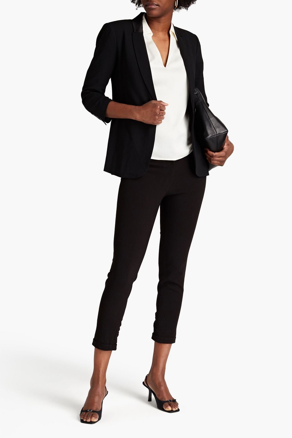 HALSTON Satin-trimmed stretch-twill blazer